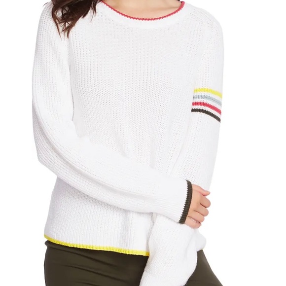 Court & Rowe white sweater with pink crew neck & stripes on sleeve and cuffs - Picture 2 of 7